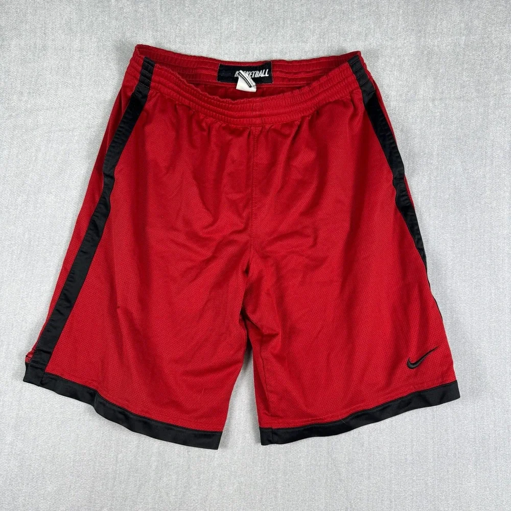 Nike Basketball Mesh Side Stripe Athletic Shorts Mens Large Red Polyester